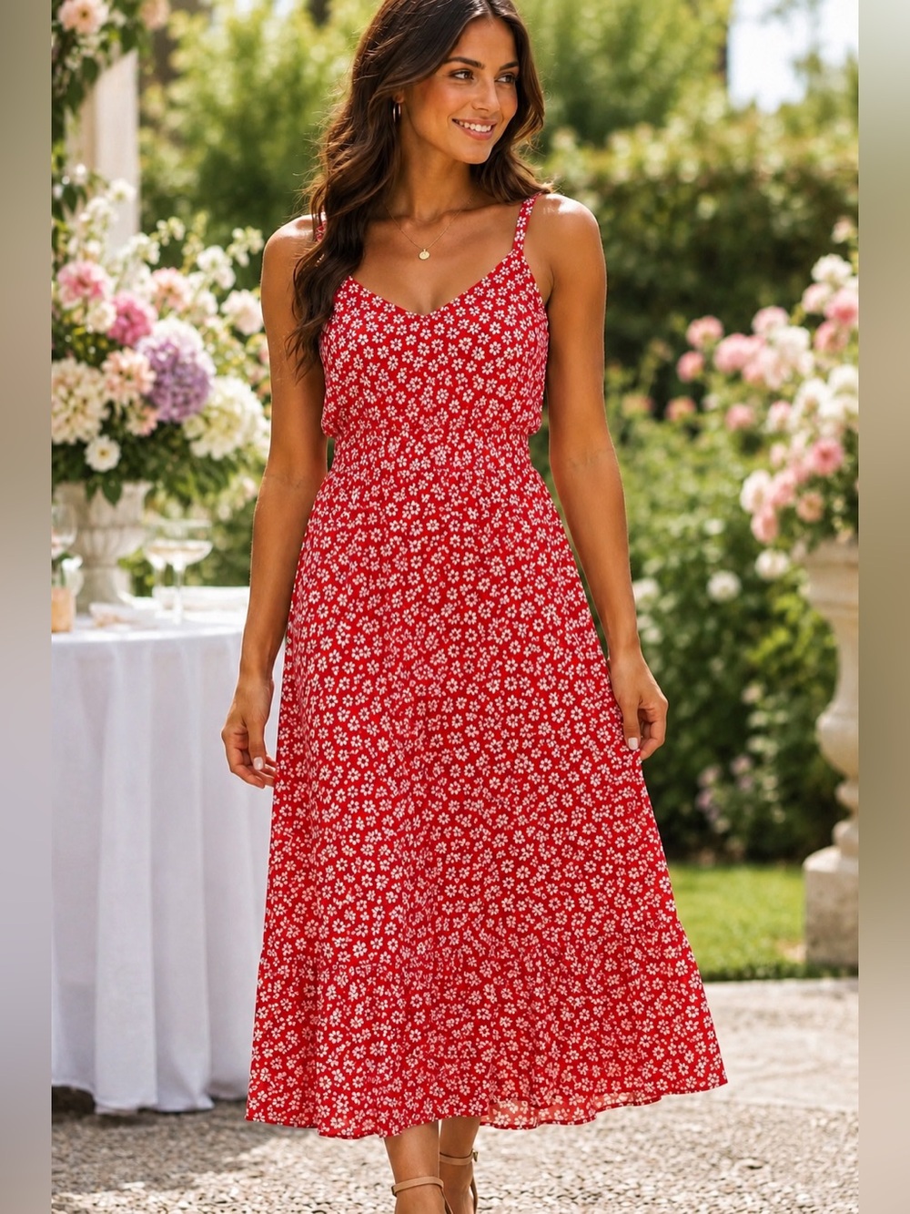 Old Navy Floral Cami Midi Dress Orange White Smocked Back Sundress Garden L Boho